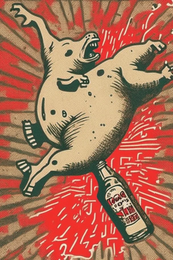 Schwein hüpft durch eine Cola-Flasche von Keith Haring