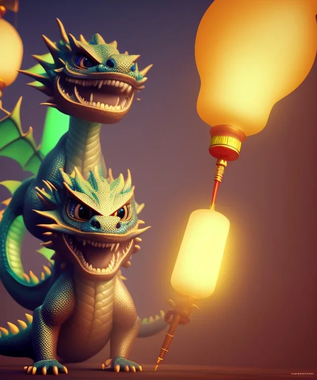 cute chinese baby dragon surrounded by lanterns, colorful detailed photo realistic 3d pixar render 4k, trending on artstation