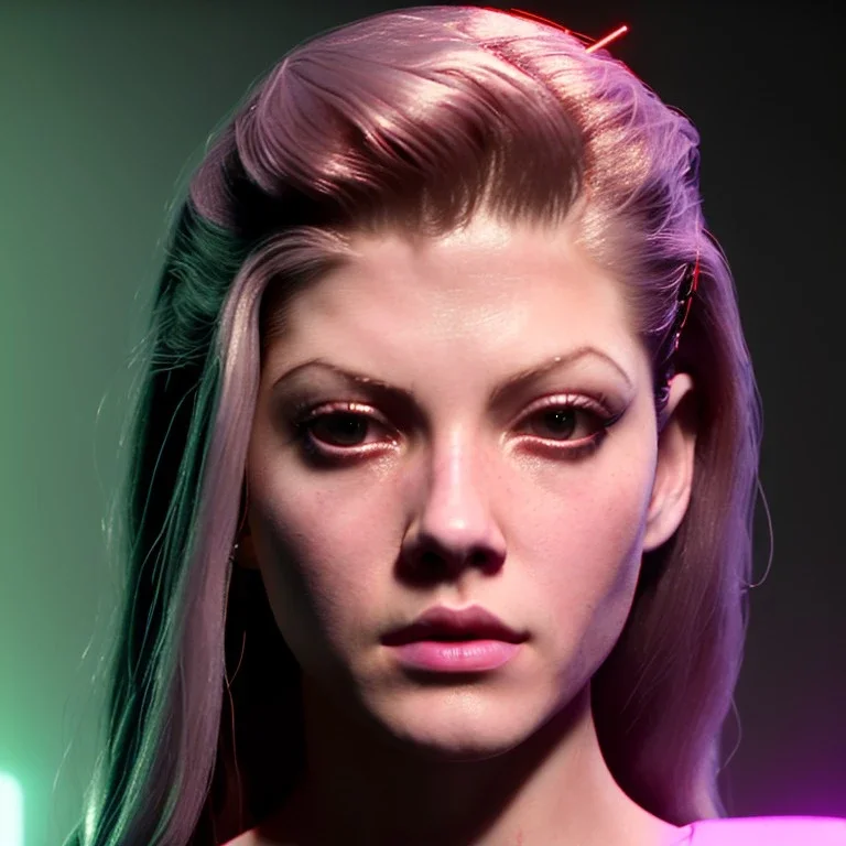 Actress, young Katheryn Winnick, android woman, blade runner style, little dron fly, neon ambient, gradient, clean skin, circuits, leather coat, cyber punk, neon, army, tubes, blood, portrait, studio photo, unreal engine 5, smooth color, 16 bit, god lights, ray tracing, RTX, lumen lighting, ultra deatail, volumetric lighting, 3d, finely drawn, hd.