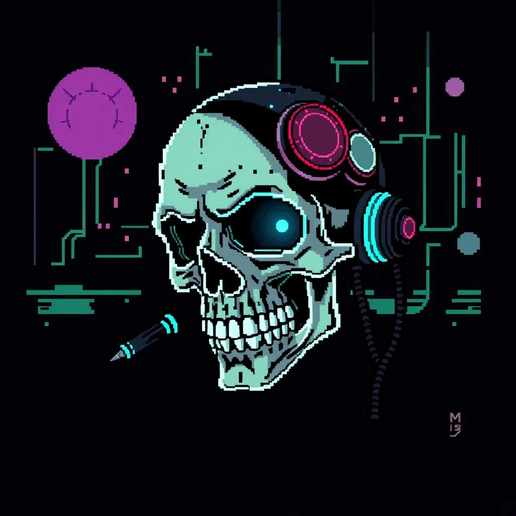8 bit pixelart cyberpunk skull,servitor, Comic style