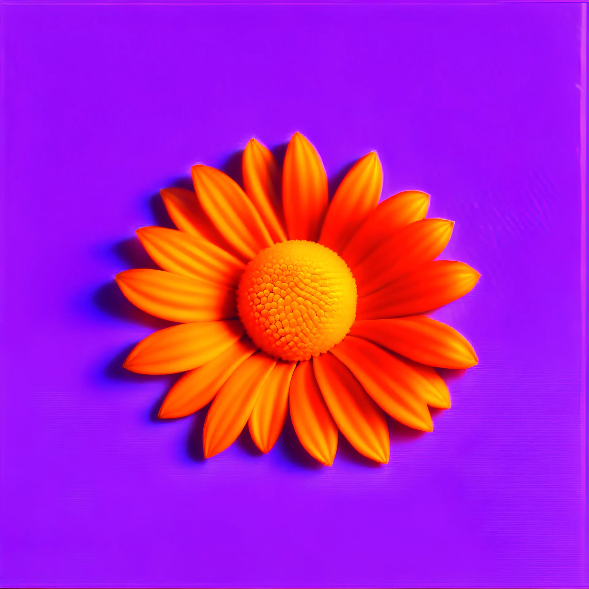 an orange flower laying on a purple surface