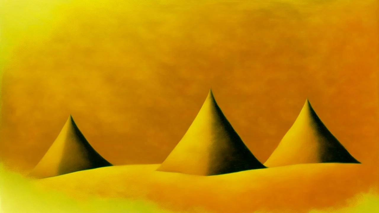 A yellow desert with pyramids in broad daylight painted by Georges Seurat