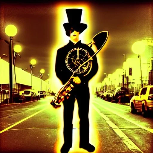 one man band, steampunk, midjourney, neon