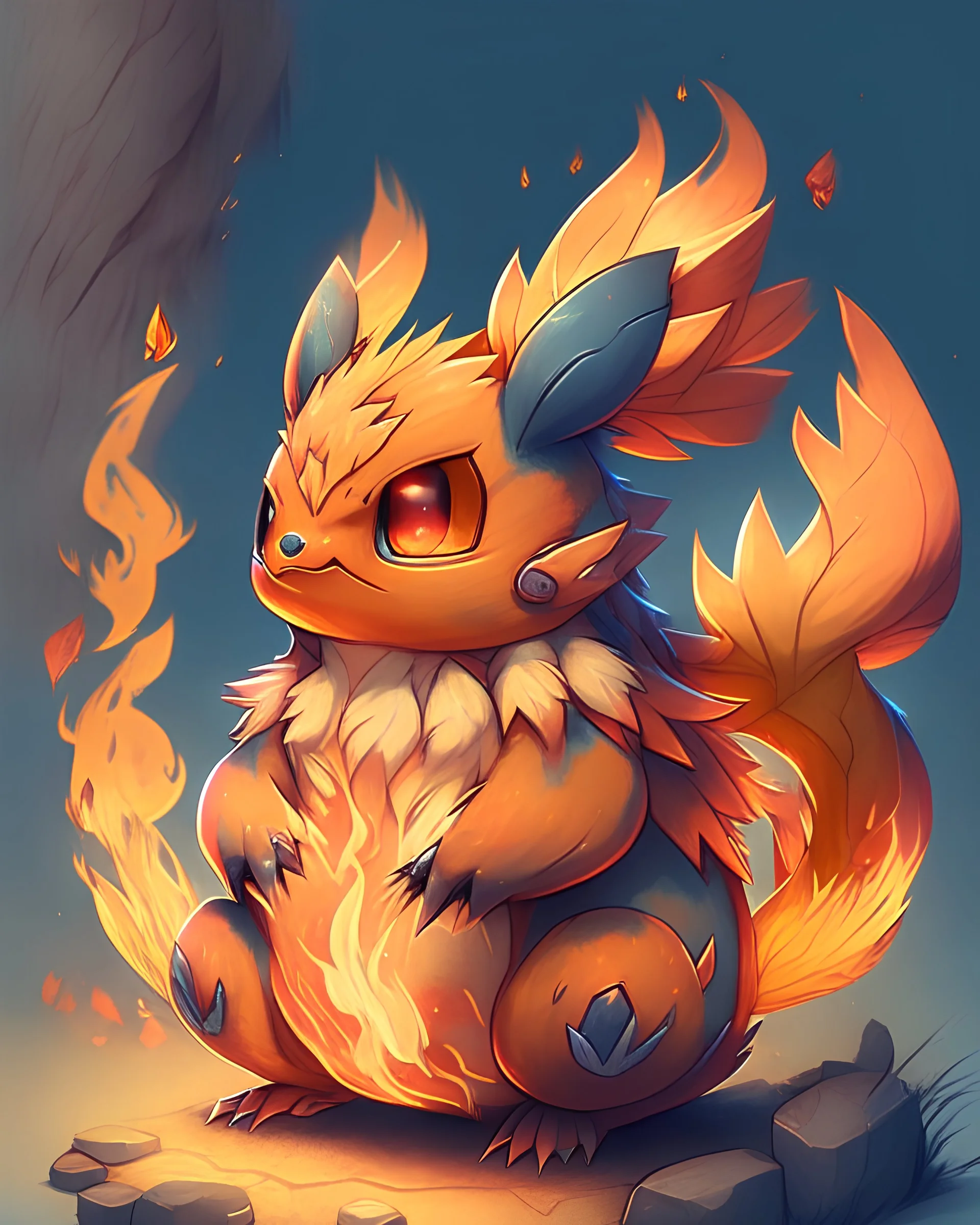 a pokemon, fire , legendary,cozy, detailed, cartoon style