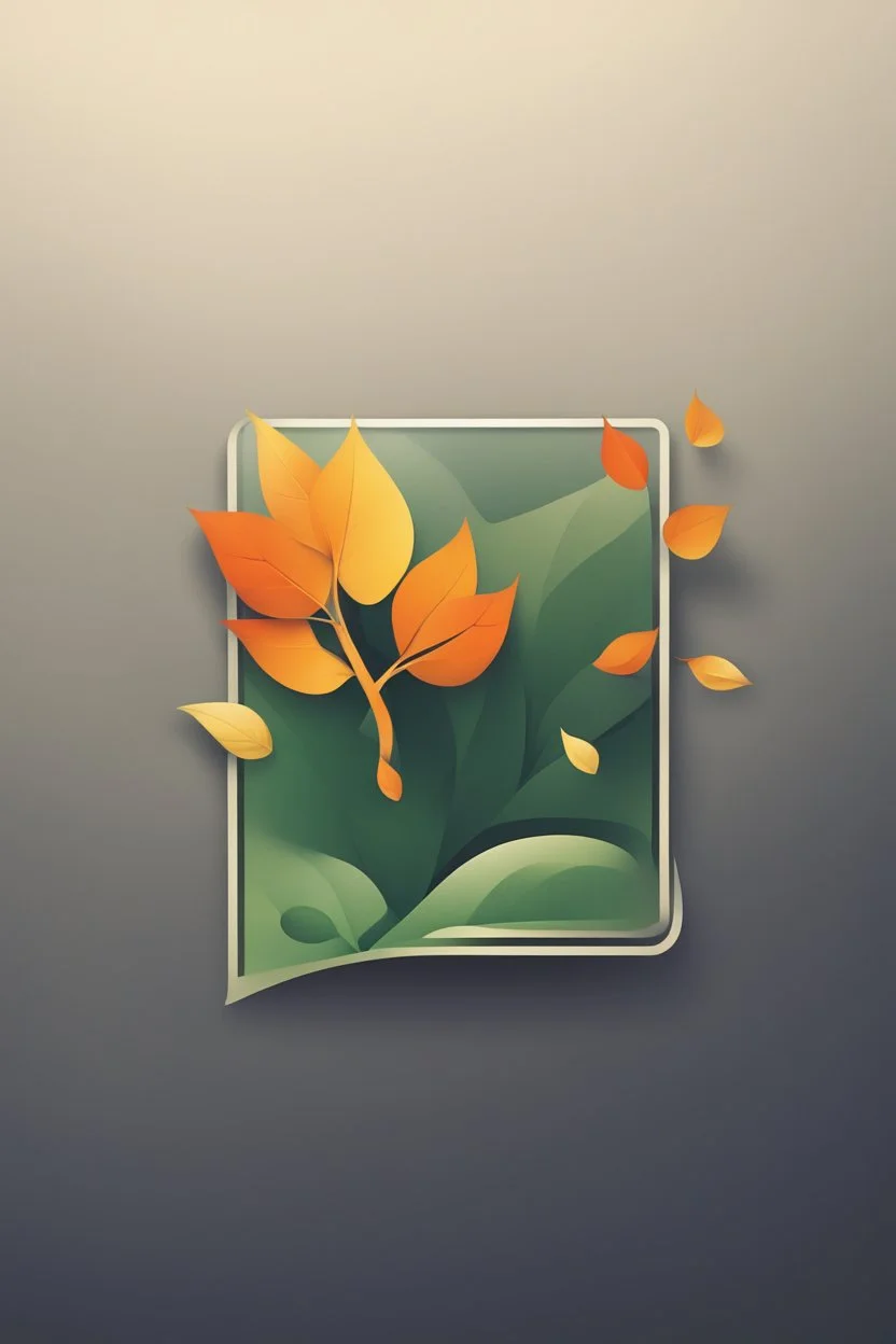 square logo , landscape with leaf fall, flying leaves