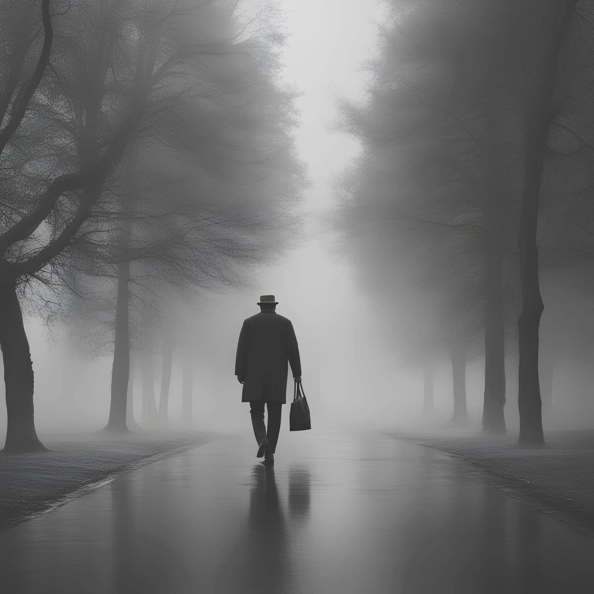 A man walking in fog