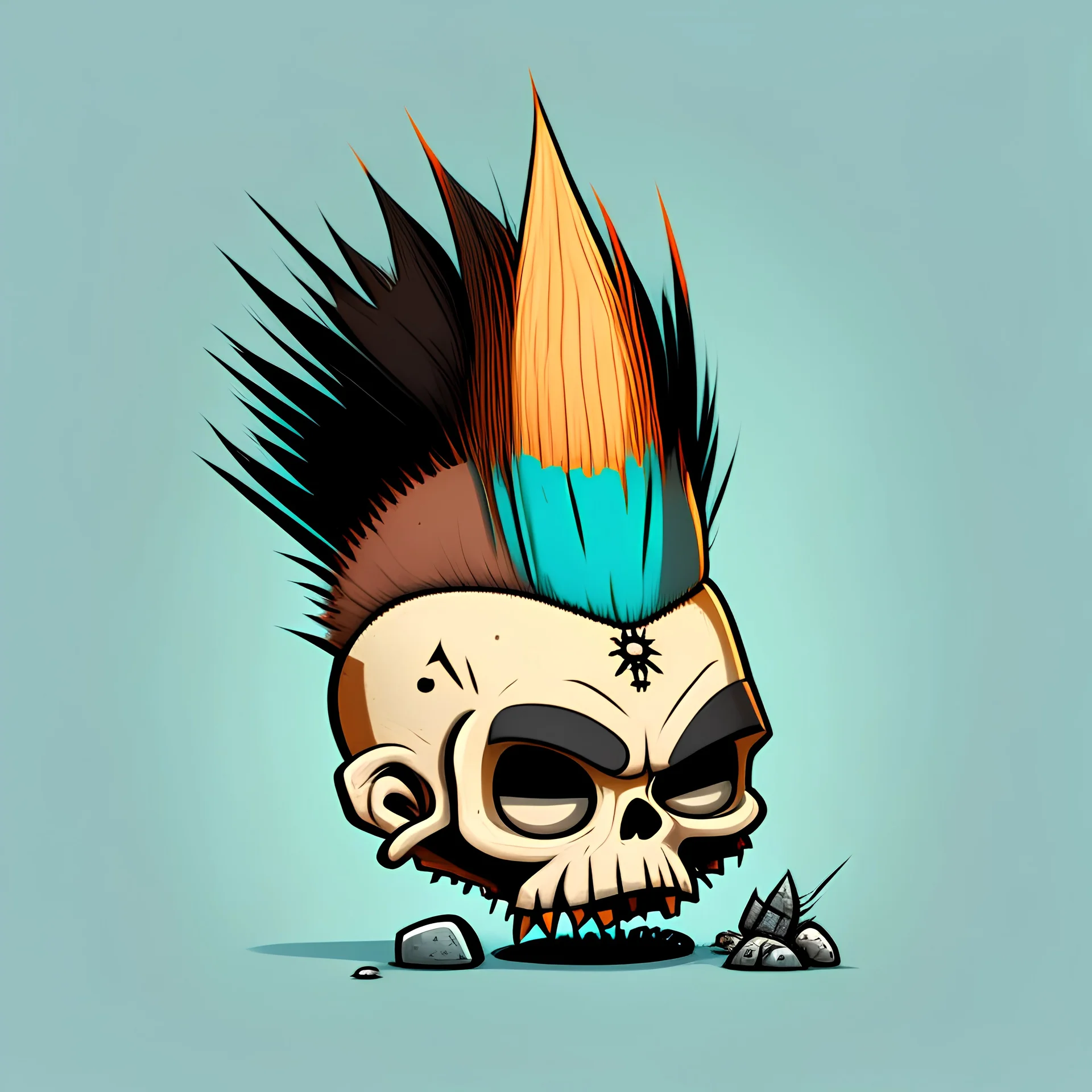 cartoon skull with very small mohawk