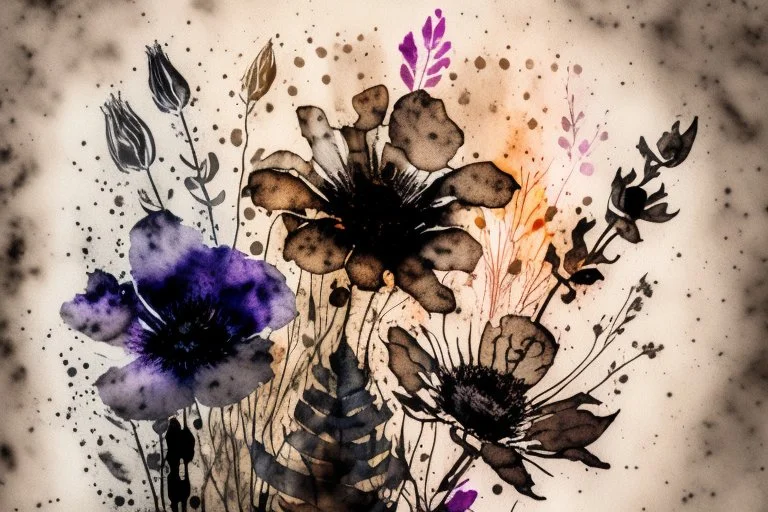 double exposure, merged layers, painted and burned burlap, beautiful collection of flowers, melting watercolor and black ink outlines on wet paper, soft, shading strokes, in sunshine, ethereal, otherwordly, cinematic postprocessing, bokeh, dof