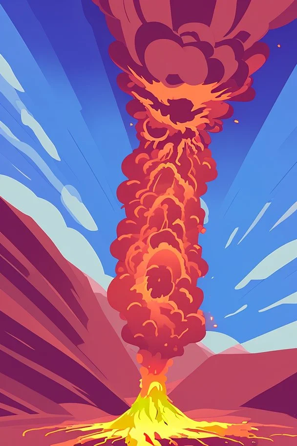 An exploding volcano in animation style.