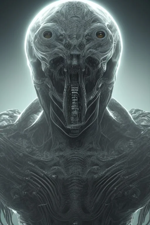 evil berserker, alien, tron, head, bitcoin eyes, 8k, finely detailed, dark light, photo realistic, hr giger