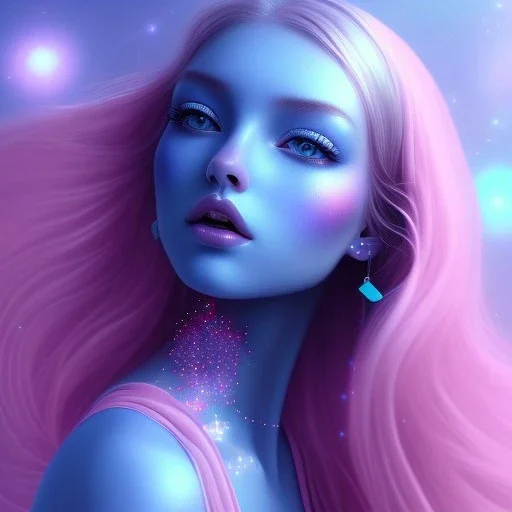 mutant pretty and sweet woman , perfect composition, hyperrealistic, blue and pink cosmic atmosphere, super detailed, 8k, high quality,