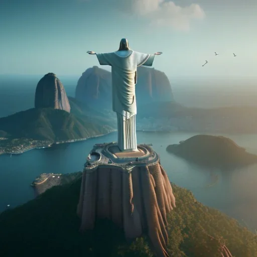 Christ the Redeemer, flying birds, unreal engine 5, cinematic lighting, photorealistic, realistic, hyper detailed, 8k, octane render, cinema 4d