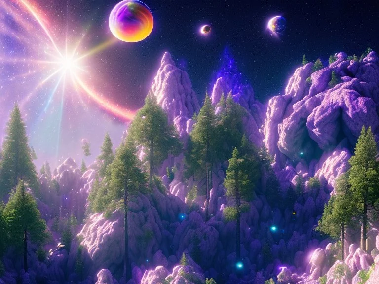 night stars galaxy crystal cosmic and galactic ambiance hill sky rocks sunny trees pools , full of details, smooth, bright sunshine，soft light atmosphere, light effect，vaporwave colorful, concept art, smooth, extremely sharp detail, finely tuned detail, ultra high definition, 8 k, unreal engine 5, ultra sharp focus