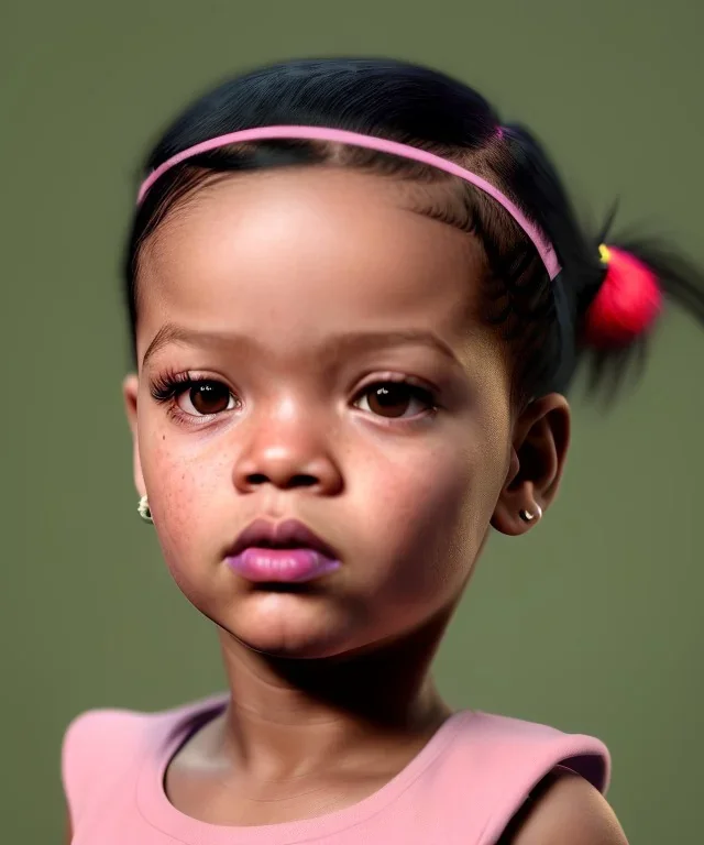 Rihanna toddler, full body, soft skin, dramatic lighting, hyper realistic