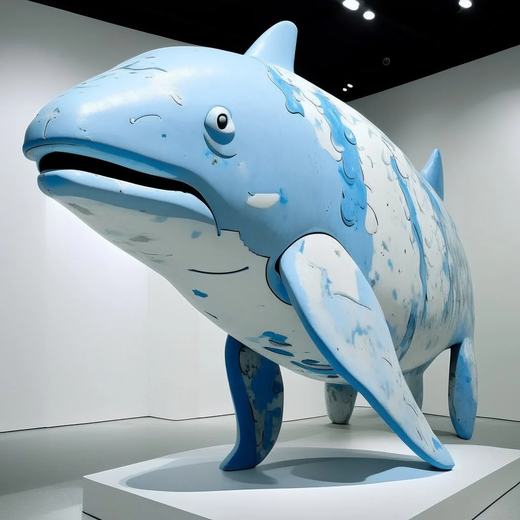 A pale light blue ice elemental orca painted by Jean Dubuffet