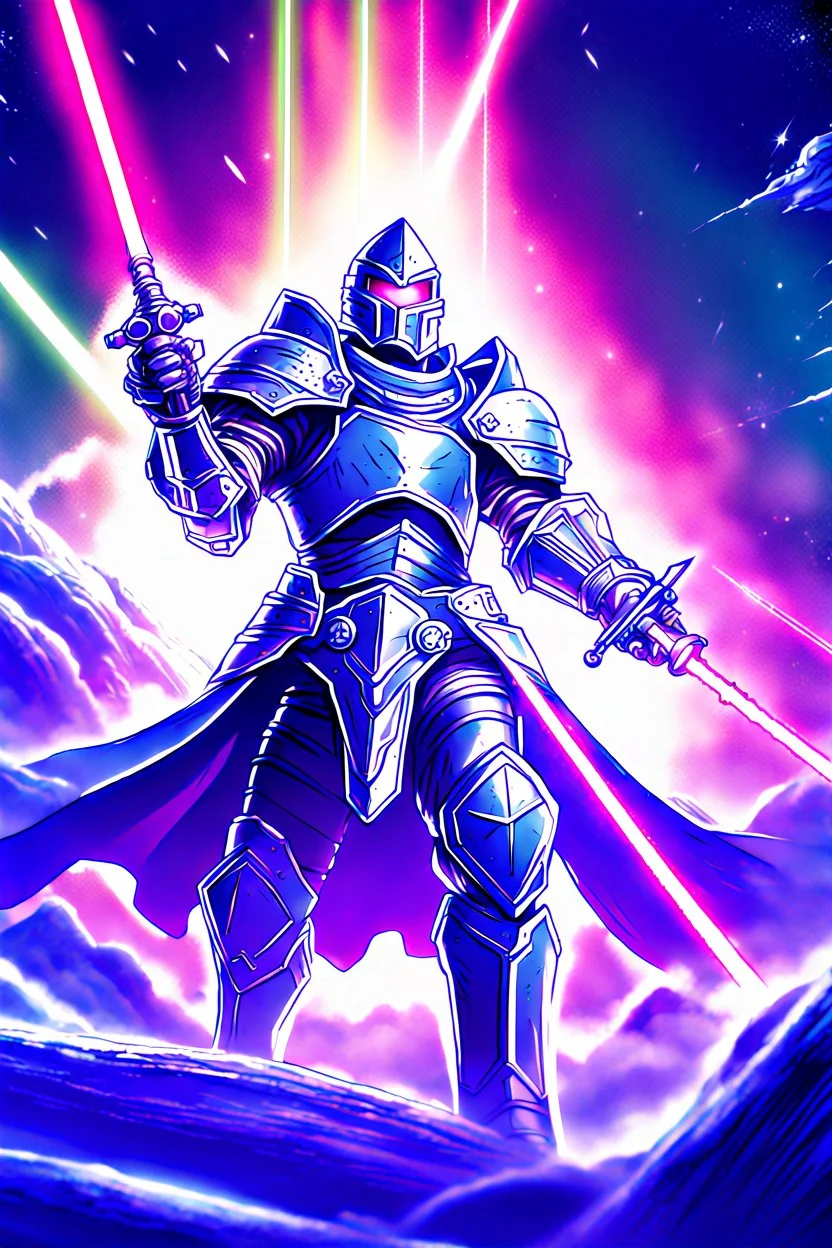 TCG fantasy artwork art of a heroic space knight with laser sword