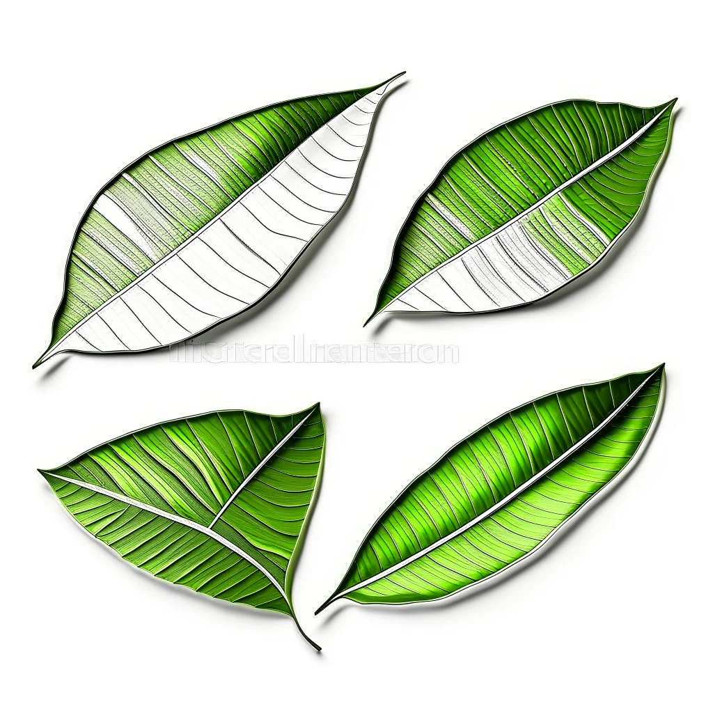 unconnected leaves with jagged edges on a white background, stock photography