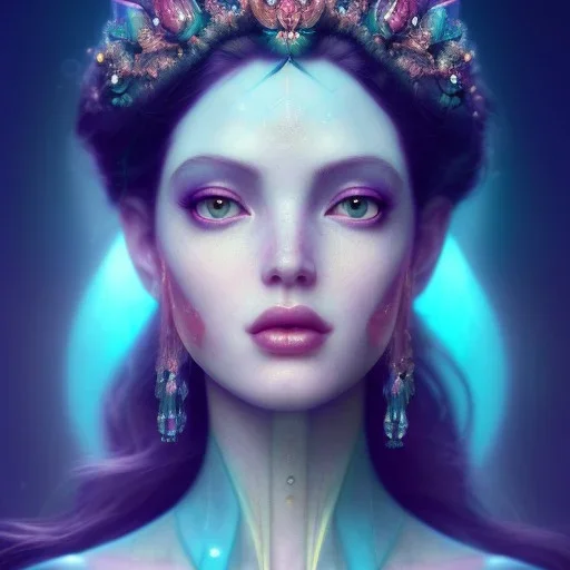 beautiful goddess, wearing gown of gemstones | fantasy, hyper-detailed, accurate anatomy, symmetrical facial features, sharp focus, volumetric lighting, 16k | karol bak, yoshitaka amano, tom bagshaw, aurora, zbrush cel-shaded, cgsociety | ethereal beautiful astral vaporwave storybook illustration, dark fantasy