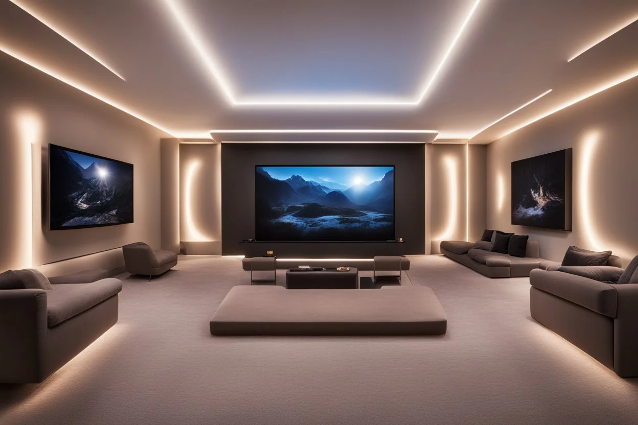 a dedicated home cinema room with LED ambient lighting in the walls make sure the room is completely symmetrical