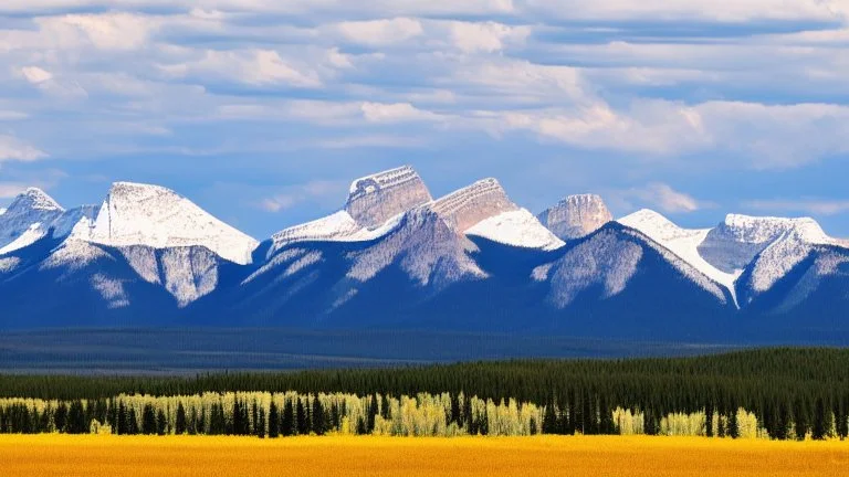 rocky mountains behind the Alberta prairie