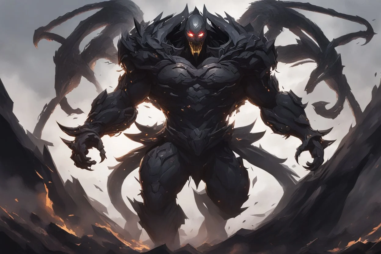 Golem with no eyes in 8k solo leveling shadow artstyle, venom model, cover eyes, evil laugh smile, darkness them, close picture, apocalypse, intricate details, highly detailed, high details, detailed portrait, masterpiece,ultra detailed, ultra quality