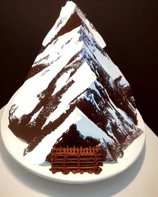 Matterhorn model made of chocolate cake and biscuits