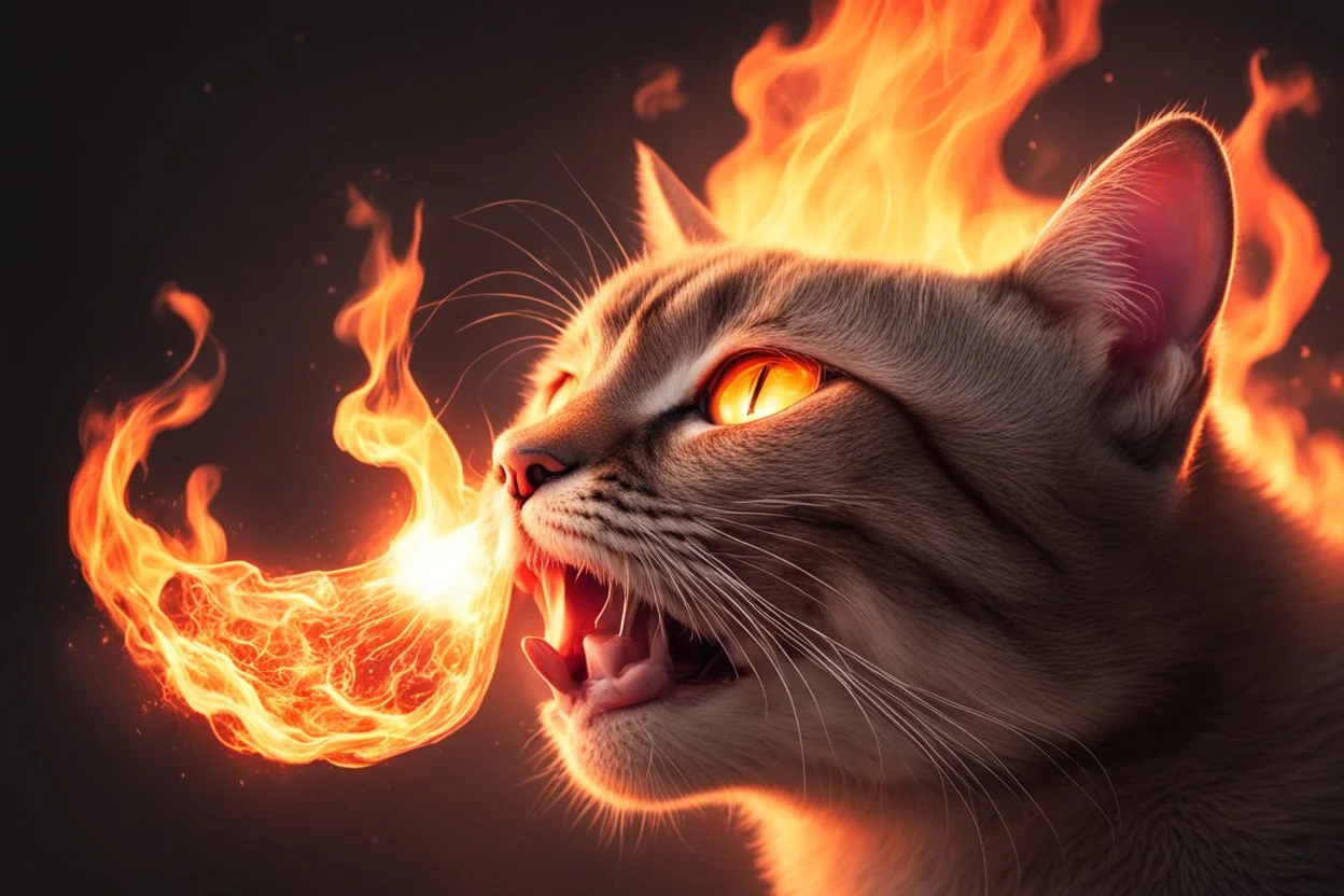 burning cat mouth in flamelight