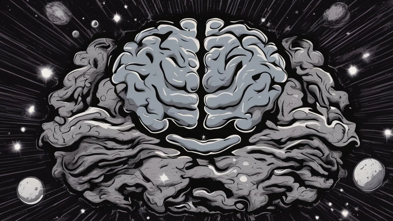 Brain, in comic style, background galaxy