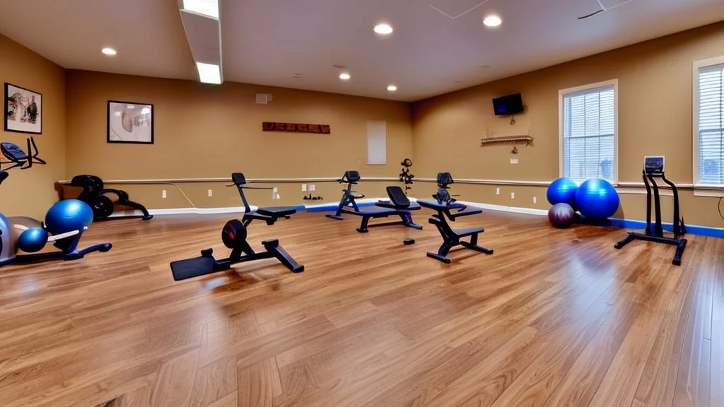 woman dirties wood floor in workout room