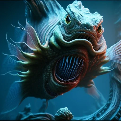 Terrifying fluid ink lantern fish creature, unreal engine 5, 8k resolution, photorealistic, ultra detailed