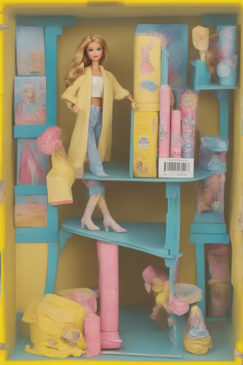 empty yellow and blue barbie doll box