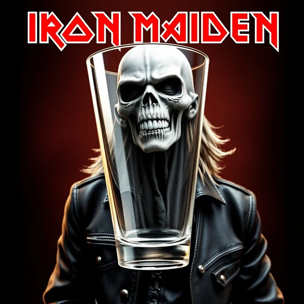 make an album cover of Eddie from the Iron Maiden hardrock band, he is transparent as an empty glass