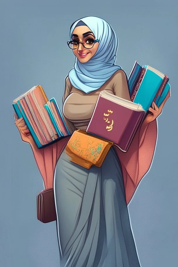 A teacher hijab with bikini holding book with full body