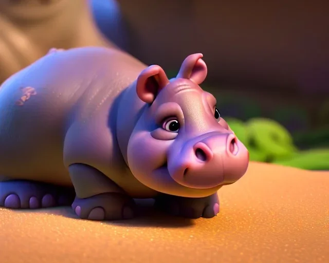 baby hippo, natural environment, photojournalism, hyper detailed, hyper realism, pixar character, sweet and gentle, friendly,