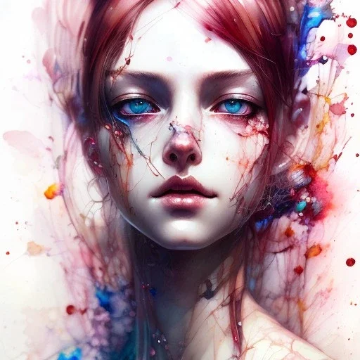 portrait, high lighting,cute girl, watercolor illustration by <agnes cecile> <Yoji Shinkawa>, darkred tones,intricate detail , soft smooth lighting, soft pastel colors,