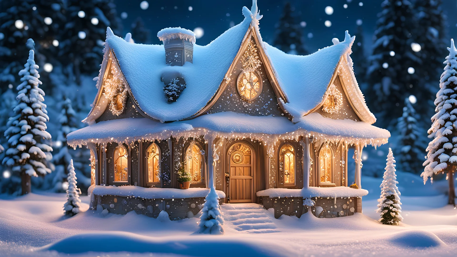 SnowStyle, a snow fairy house, highly detailed clean, beautiful detailed intricate, 8K, sharp focus, dim dusk, atmospheric lighting, behance contest winner, featured on unsplash, vector art, Miki Asai Macro photography, close-up, hyper detailed, trending on artstation, sharp focus, studio photo, intricate details, highly detailed,