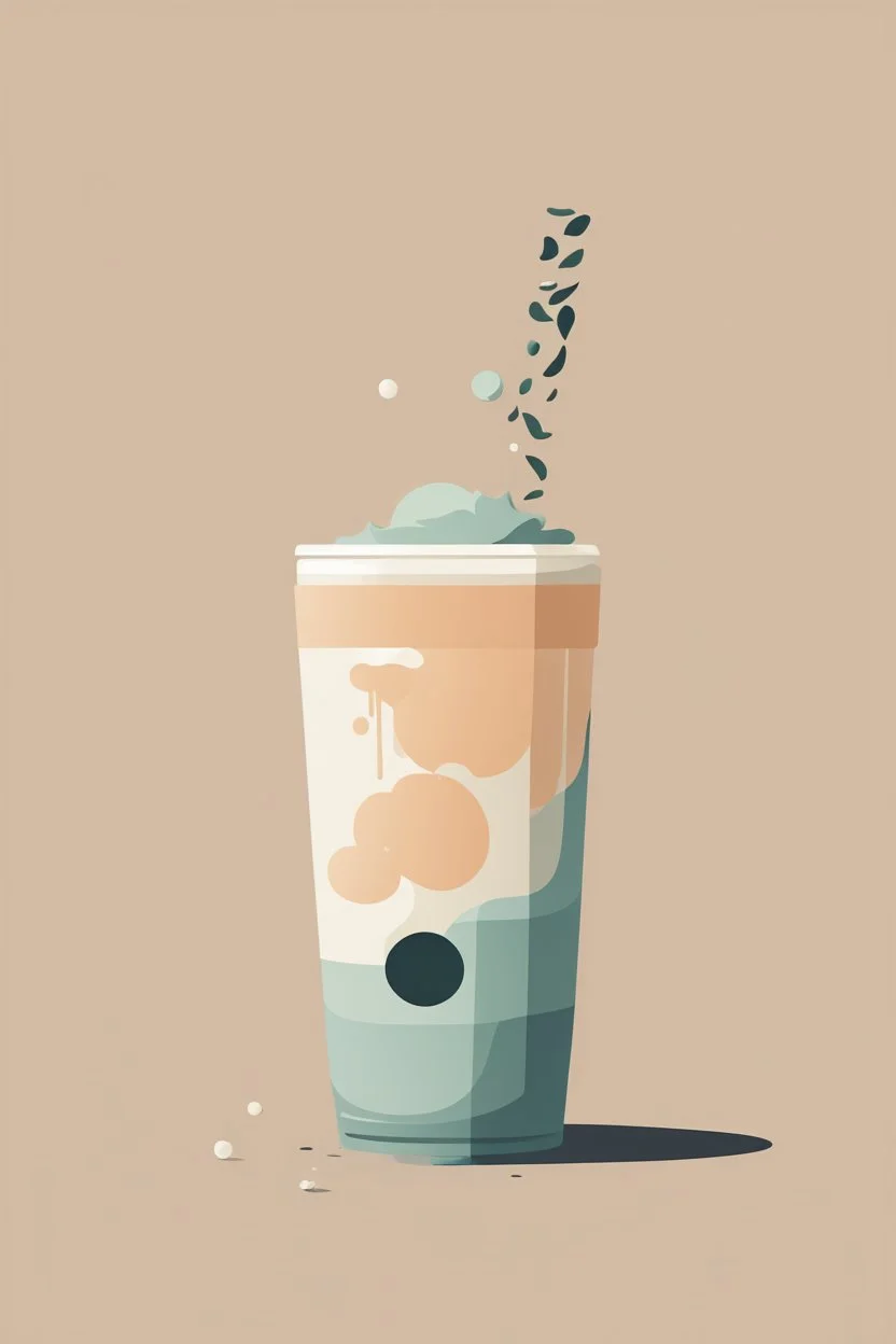 asian bubble tea drink, graphic design style, minimalist, simple, flat, art poster, neutral tones