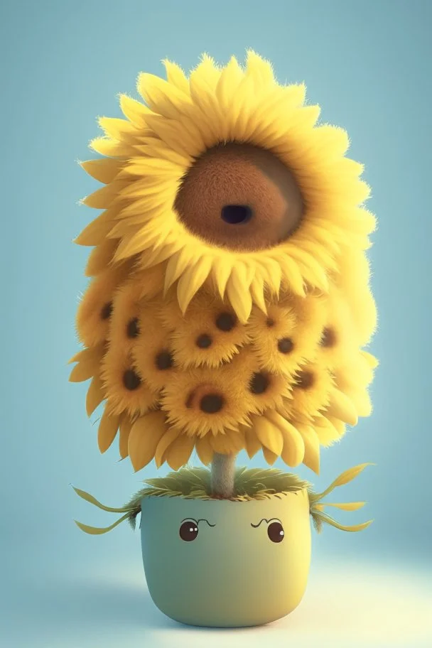 Cheery and cute sunflower in a pot avatar full body in fluffy material