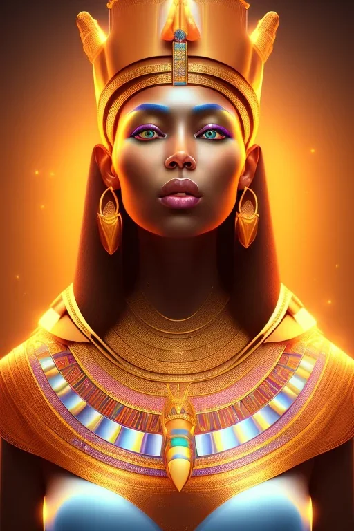 A beautiful portrait of Pharaonic queen , high key lighting, volumetric light high details psychedelic background