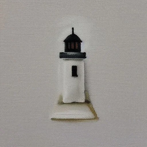 tiny oil painting of tiny lighthouse, plain white background, solid white background, tiny white canvas, tiny white frame, plain white wall, melancholy, tender, moody, vintage, delicate arrangement, beautiful composition, etsy, aesthetic layout, plain solid white background