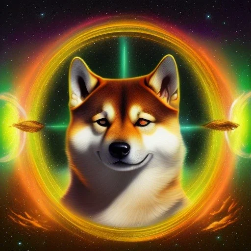 third eye ascension shiba inu doge with heaven glowing aura Q anon galaxy