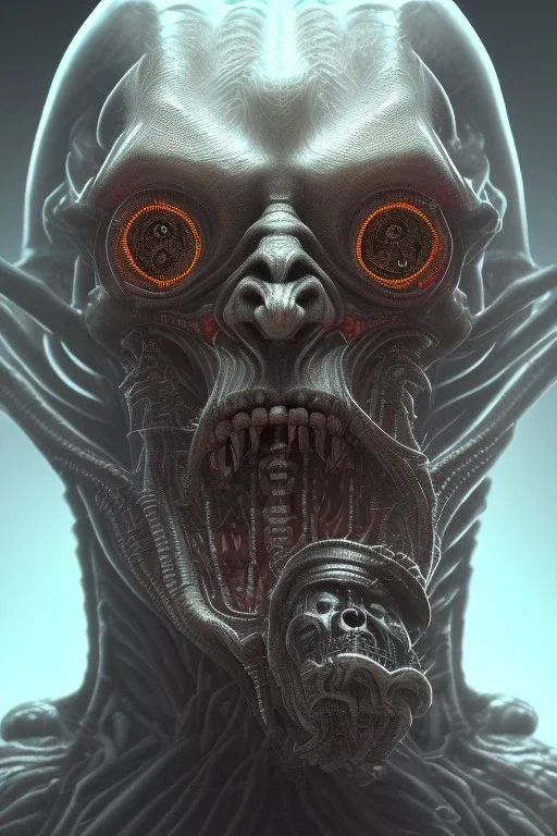 evil berserker, alien, tron, bitcoin eyes, 8k, finely detailed, dark light, photo realistic, hr giger