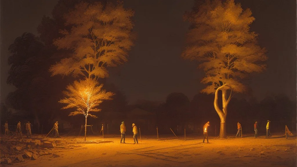 fall tree under Streetlight construction worker by Andrea del sarto