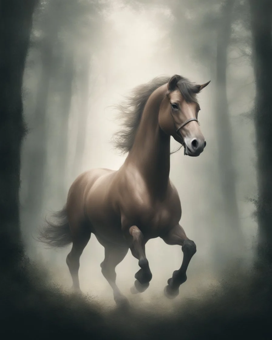 A centaur majestically galloping through the dense forest in the style of Doug Hyde , fantastical landscape, soft strokes , mythology portrait, classic illustrated digital design