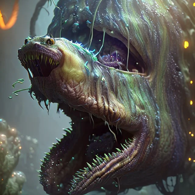 fluid ink angler fish creature, unreal engine 5, 8k resolution, photorealistic, ultra detailed