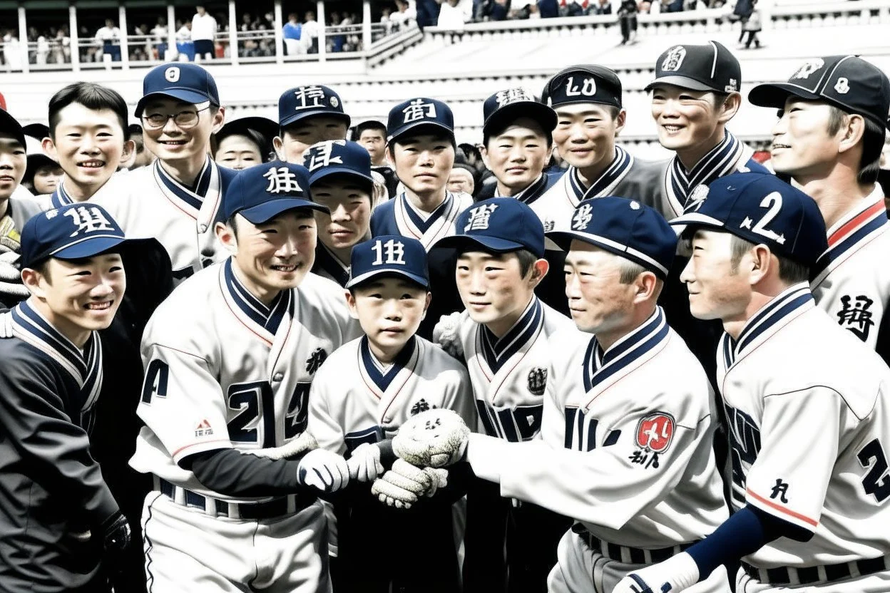 Japanese baseball team greeting fans