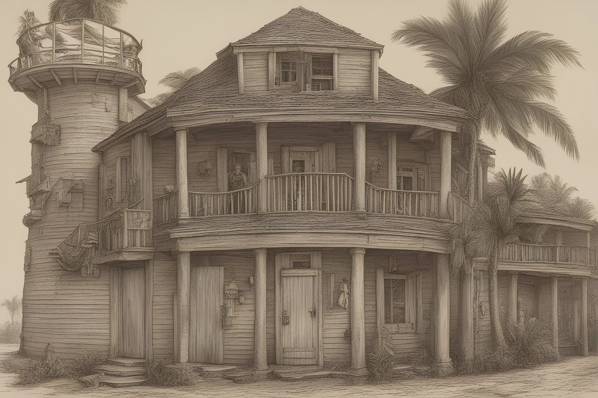 Side view, pirate bay, lots of details,nassau