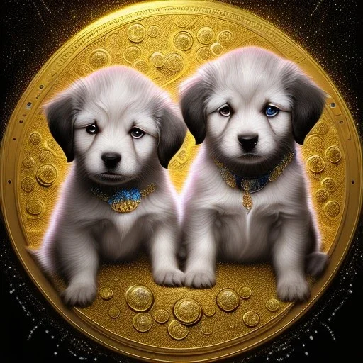 3d cute puppies, beautiful rich, detailed yin and yang symbol, shiny, intricate, gorgeous, ultrafine detail, hyperrealism, trending , sharp focus, intricate details, highly detailed, glowing, glitter, complementary colours