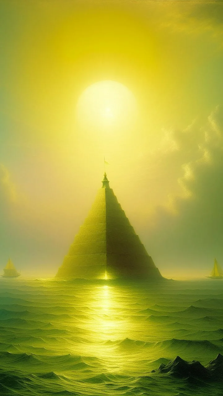 A pale greenish yellow pyramid with a sun painted by Ivan Aivazovsky