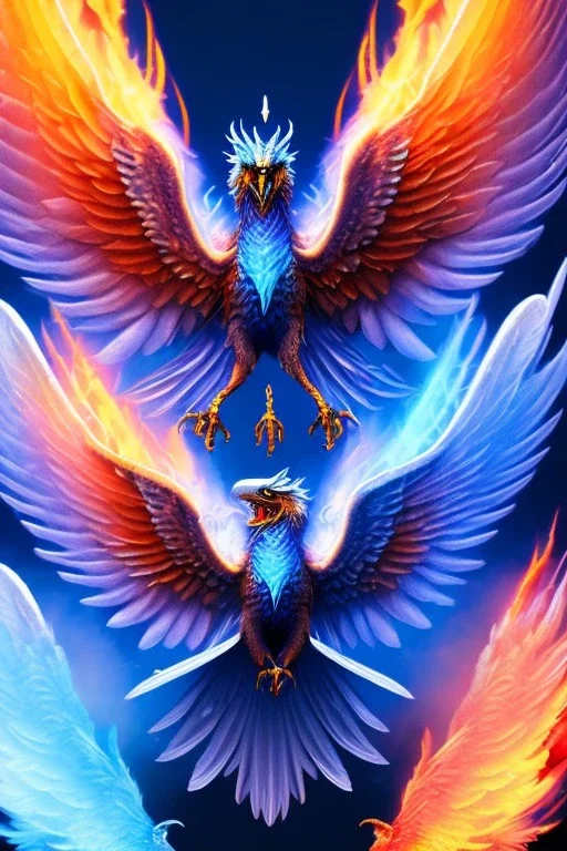 solo blue phoenix, flaming wings, balanced, beautiful, smooth, flying, graceful